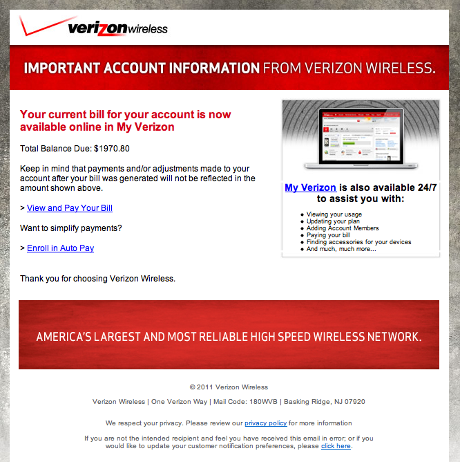 fake Verizon e-mail