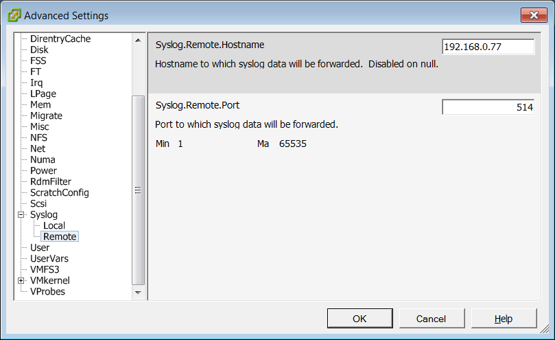 VMWare Syslog settings